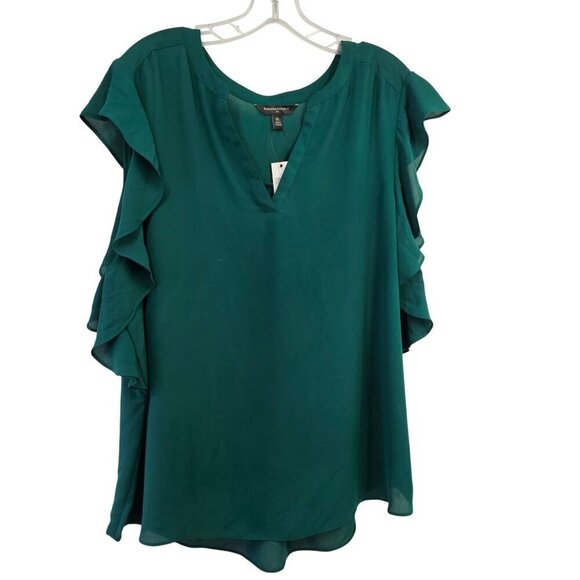 Banana Republic Green Flutter Slv Blouse Size XL V Neck Lightweight Poly NWT - Picture 1 of 6